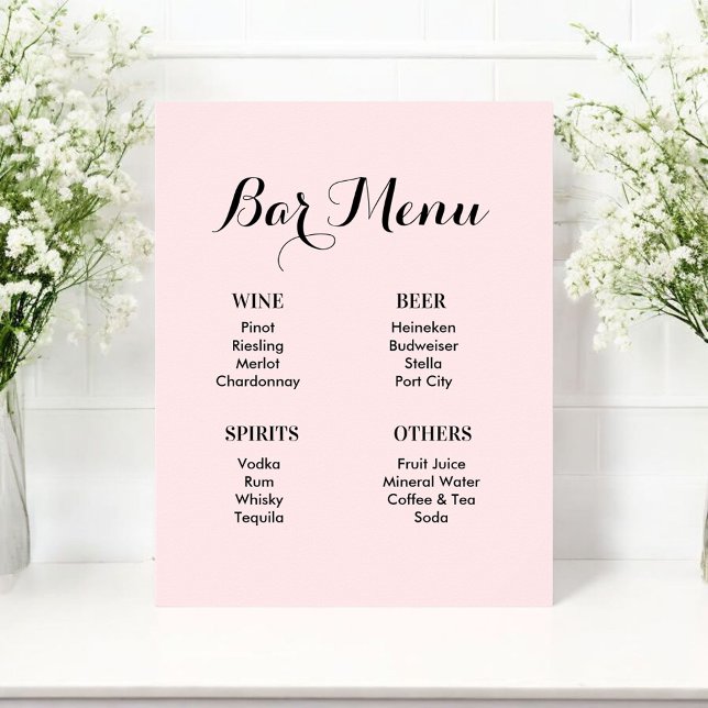 Bar Menu Blush Pink Wedding Drinks  Poster (Creator Uploaded)