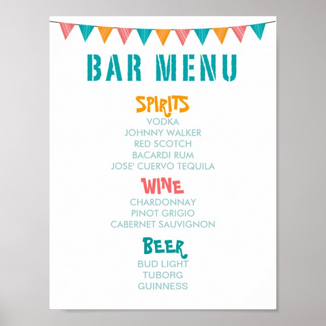 BAR MENU Fiest style wedding and party reception Poster (Front)