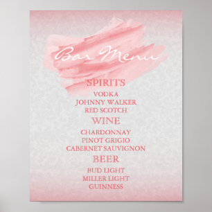 Bar Menu for A Wedding - Modern Coral Watercolor Poster