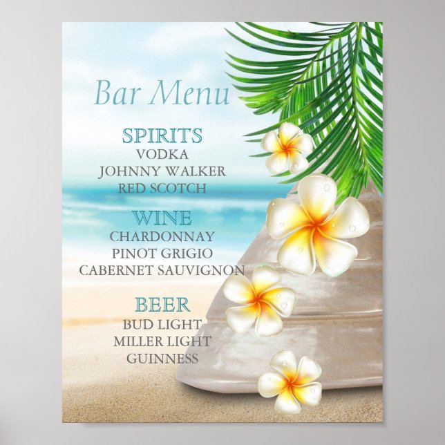 Bar Menu for A Wedding on the Beach Poster (Front)