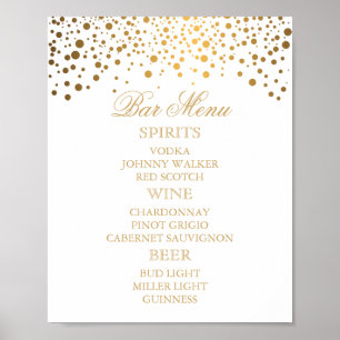 Bar Menu - Gold Confetti Dots on White Poster