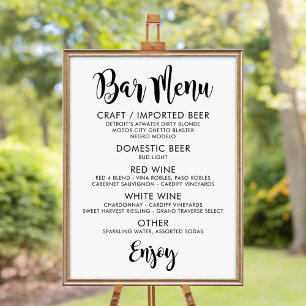 Bar Menu Modern Black Handwritten Script Wedding Poster
