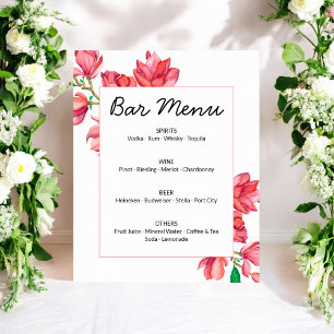 Bar Menu Pink White Floral Sign Poster