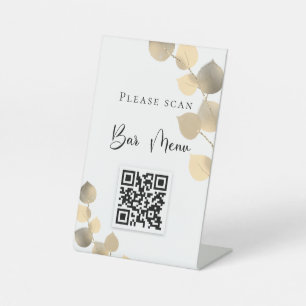 Bar menu QR code eucalyptus golden Pedestal Sign