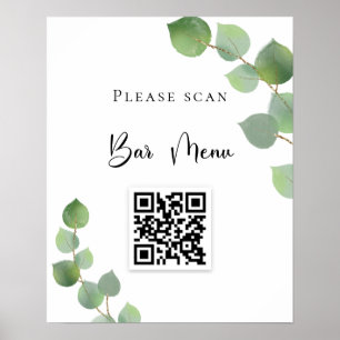 Bar menu QR code eucalyptus greenery Poster