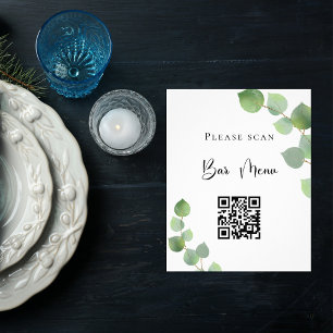 Bar menu QR code eucalyptus greenery wedding