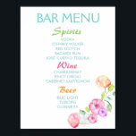 Bar menu sign - wedding party watercolor flowers<br><div class="desc">Elegant wedding sign with a cute watercolor flowers decor at the bottom.</div>