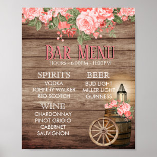 Bar Menu - Weathered Wood Barrel - Coral Poster