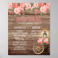 Bar Menu -  Weathered Wood Barrel - Coral