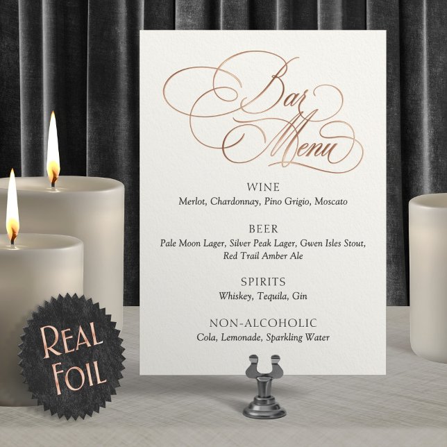 Bar Menu Wedding Foil Table Sign (Creator Uploaded)