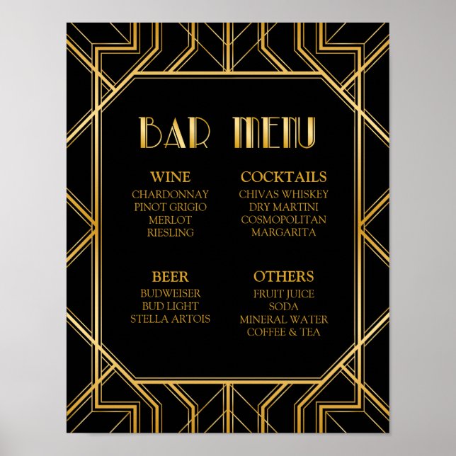 Bar Menu Wedding Sign | Gatsby Art Deco (Front)