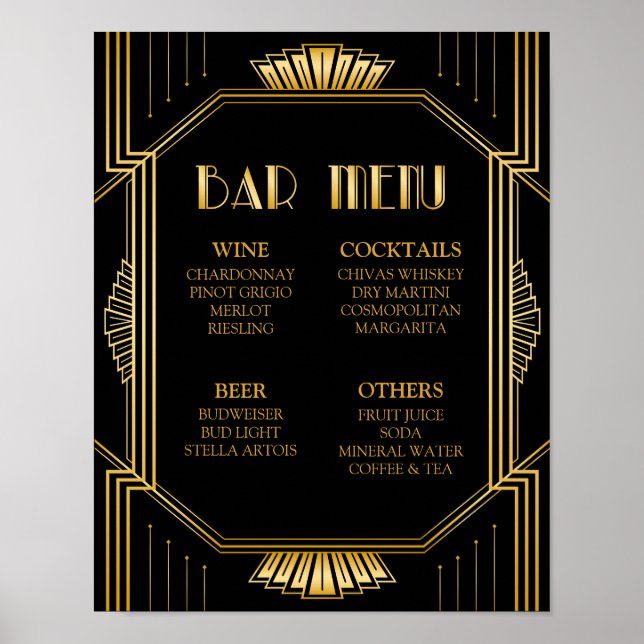 Bar Menu Wedding Sign | Gatsby Art Deco (Front)