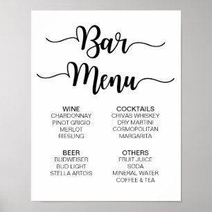 Bar Menu Wedding Sign   Modern Calligraphy