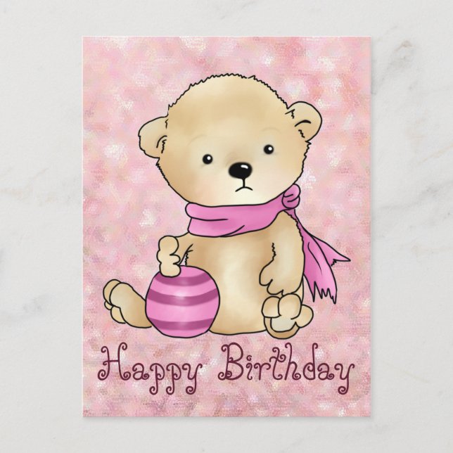 Bär mit Ball, rosa Postcard (Front)