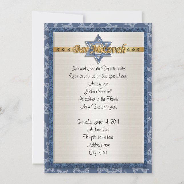Bar Mitvah invitation formal blue (Front)