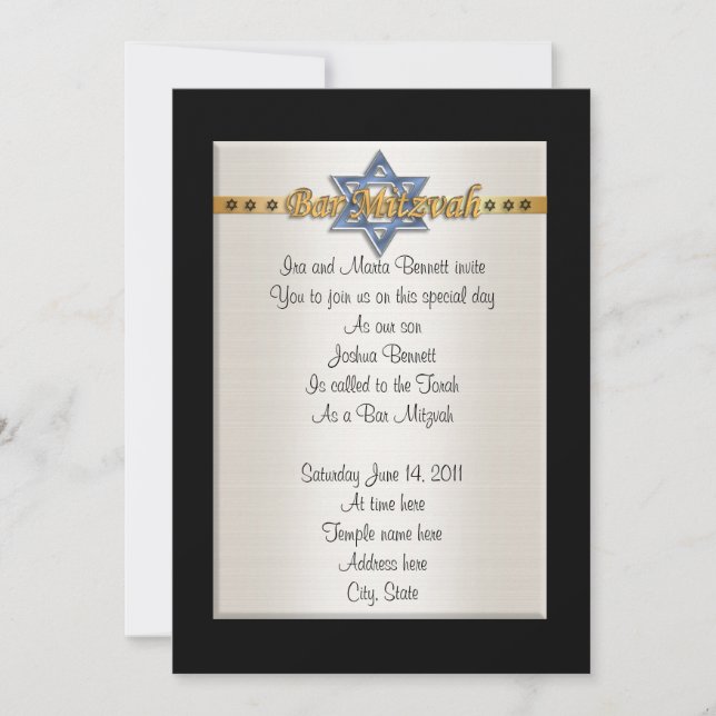 Bar Mitvah invitation formal blue Star of David (Front)