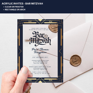 BAR MITZVAH Acrylic Navy Gold Luxury Minimalist Invitations