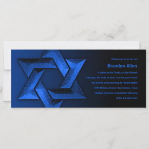 Bar Mitzvah Black and Blue Star of David Invitation