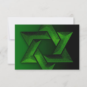 Bar Mitzvah Black and Green Star of David RSVP Card