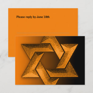 Bar Mitzvah Black and Orange Star of David RSVP Card