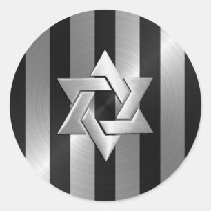 Bar Mitzvah Black and Silver Stripe Star of David Classic Round Sticker