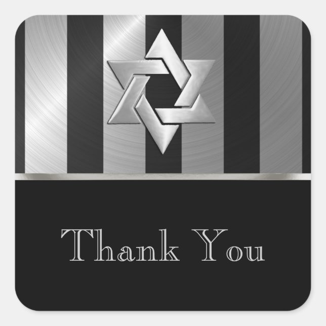 Bar Mitzvah Black and Silver Stripe Star of David Square Sticker (Front)