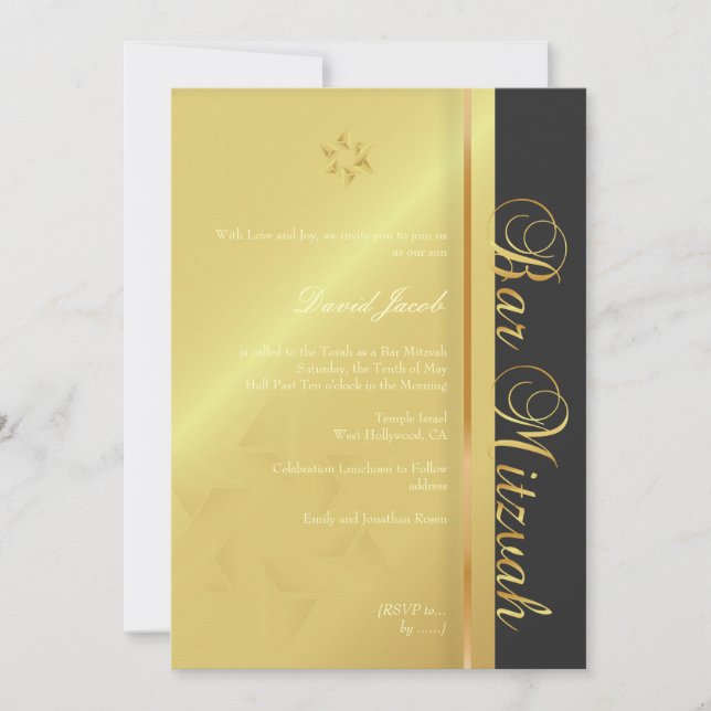 Bar Mitzvah/black/faux gold Invitation (Front)