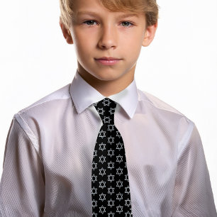 Bar Mitzvah Black Faux Silver Boy Star of David   Tie