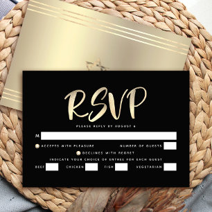 Bar Mitzvah Black Gold Foil Script Bold Entrée RSVP Card