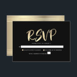 Bar Mitzvah Black Gold Foil Script Bold Modern RSVP Card<br><div class="desc">Be proud, rejoice and showcase this milestone of your favourite Bar Mitzvah! Include this stunning, modern, personalised RSVP insert card for your event. Graphic faux gold foil calligraphy script overlays a rich, dramatic, black background. Personalise the custom text with the “reply by” date. Matching and coordinating invites, address labels, stickers,...</div>