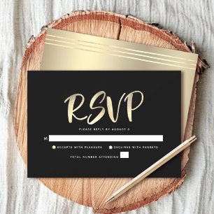 Bar Mitzvah Black Gold Foil Script Bold Modern RSVP Card