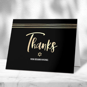 Bar Mitzvah Black Gold Foil Script Tallit Modern Thank You Card