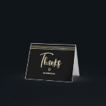 Bar Mitzvah Black Gold Foil Script Tallit Modern Thank You Card<br><div class="desc">Make sure your favourite Bar Mitzvah shows his appreciation to all who supported his milestone event! Send out this cool, unique, modern, personalised thank you card. Graphic faux gold foil calligraphy script, Star of David, and hand drawn tallit lines overlay a rich, dramatic, black background. Personalise the custom text with...</div>