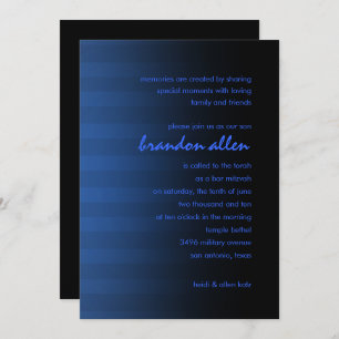 Bar Mitzvah Blue and Black Horizontal Stripe Invitation