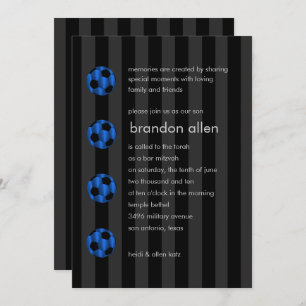 Bar Mitzvah Blue and Black Soccer Ball Invitation