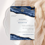 Bar Mitzvah, Blue and Gold Agate Border Invitation<br><div class="desc">This modern design features a beautiful blue and gold agate border and your custom text on the front and back if needed.  Use the template form to add your text.  The advanced editing menus,  accessed by choosing "customise further",  will allow you to change the fonts,  colours and layout.</div>