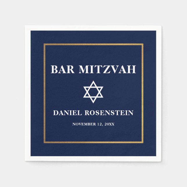 Bar Mitzvah Blue and Gold Napkin (Front)