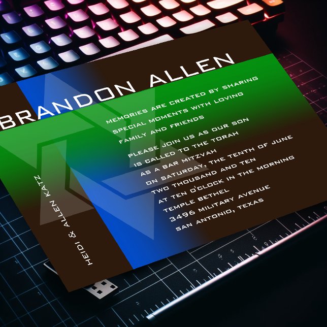 Bar Mitzvah Blue and Green on Any Colour Invitation (Creator Uploaded)