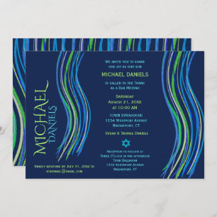 Bar Mitzvah Blue and Green Prayer Shawl Invitation