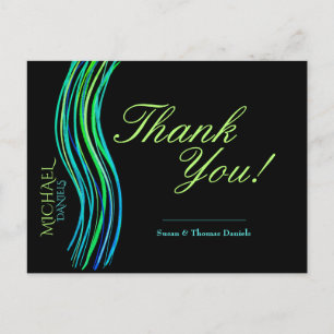 Bar Mitzvah Blue and Green Thank You Postcard
