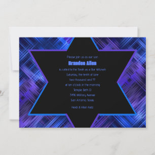 Bar Mitzvah Blue and Purple Abstract Plaid Invitation