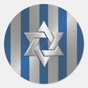 Bar Mitzvah Blue and Silver Stripe Star of David Classic Round Sticker