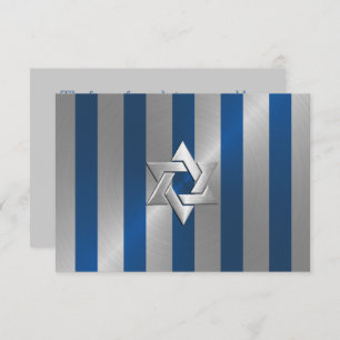 Bar Mitzvah Blue and Silver Stripe Star of David RSVP Card