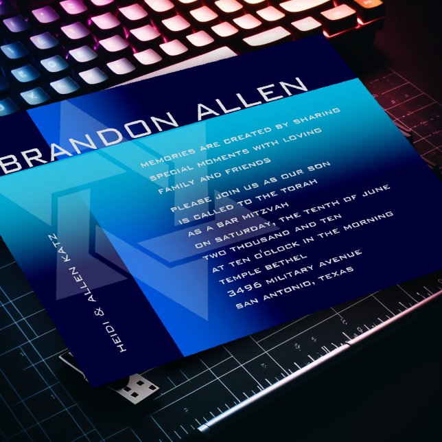 Bar Mitzvah Blue and Turquoise on Any Colour Invitation (Creator Uploaded)