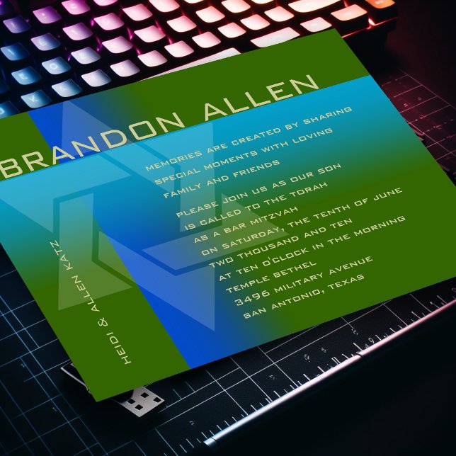 Bar Mitzvah Blue and Turquoise on Any Colour Invitation (Creator Uploaded)