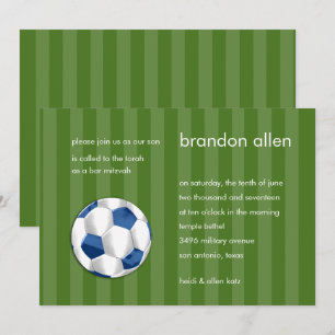 Bar Mitzvah Blue and White Soccer Ball Invitation