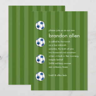 Bar Mitzvah Blue and White Soccer Ball Invitation