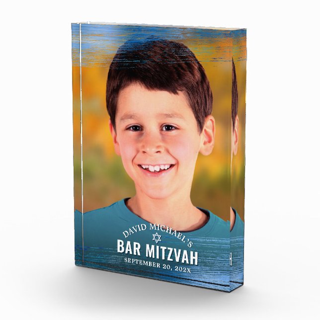 Bar Mitzvah Blue Foil Brush Bold Modern Typography Photo Block (Right)