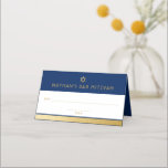 Bar Mitzvah Blue Gold Modern Folded Place Card<br><div class="desc">Modern Navy Blue and Gold Bar Mitzvah Folded Tent Place Card that stands up on its own features an elegant and simple faux gold stripe border and blue and white design with modern personalised text and Star of David.</div>