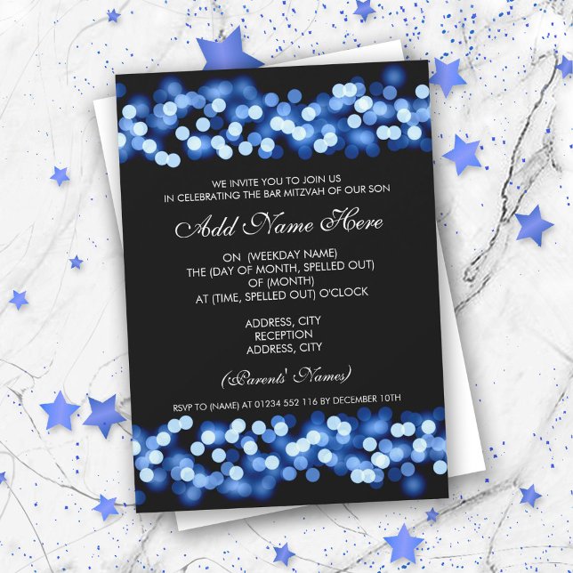 Bar Mitzvah Blue Hollywood Glam Invitation (Creator Uploaded)